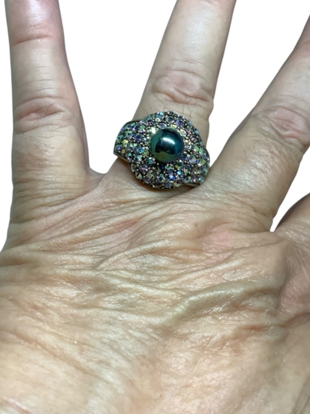 Heidi Daus Multicolor Swarovski Crystal Faux Pearl ring